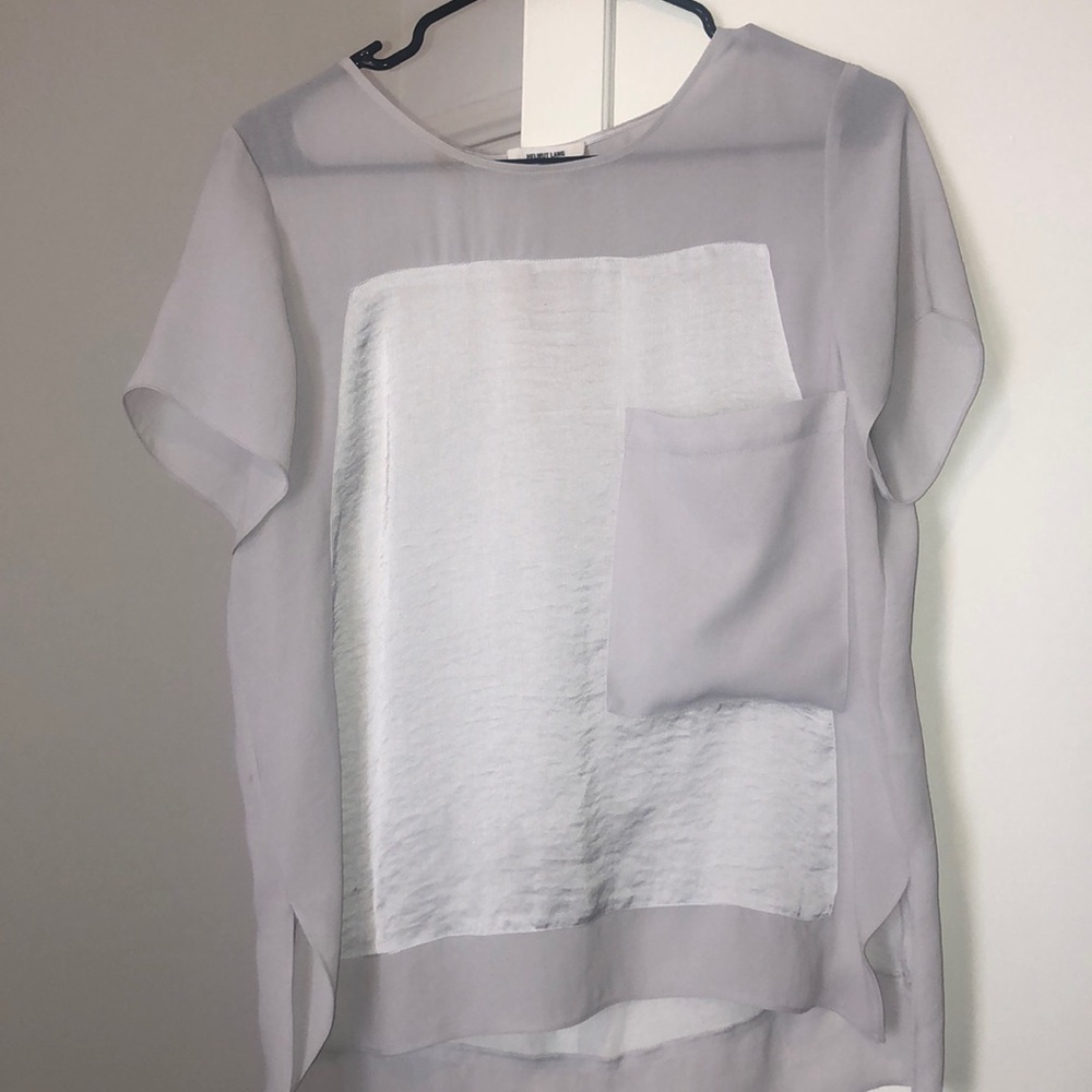 Helmet Lang Periwinkle sheer sleeve blouse